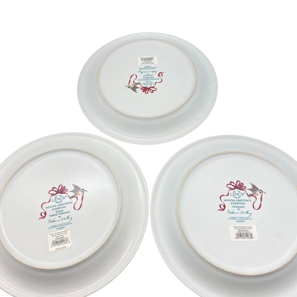 Lenox Winter Greetings Everyday dinner plates Chickadee tufted titmouse 10.5" - Picture 6 of 6